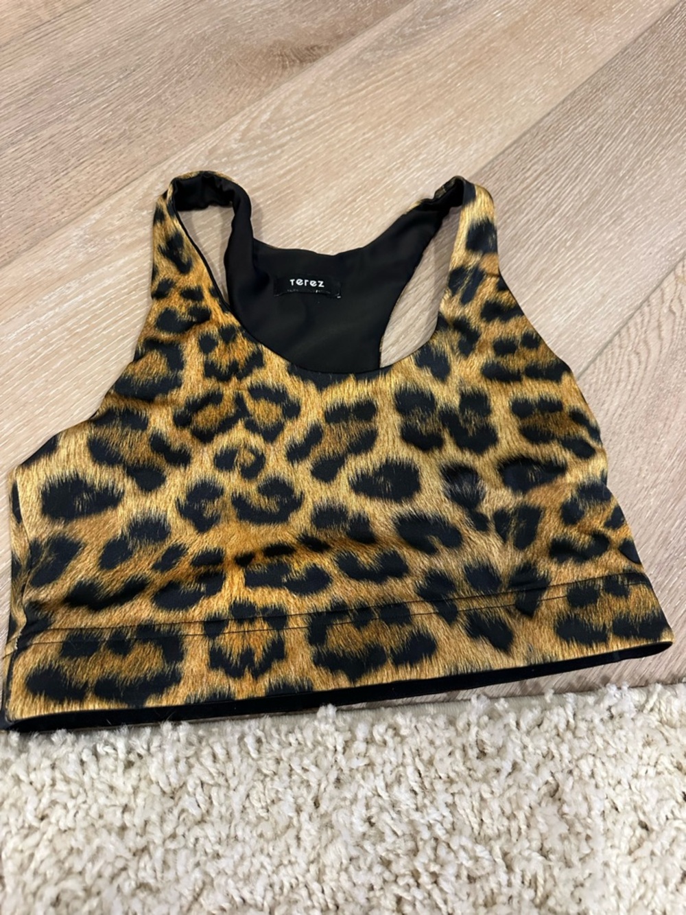 Terez Leopard-Print Sports Bra - Black & Golden